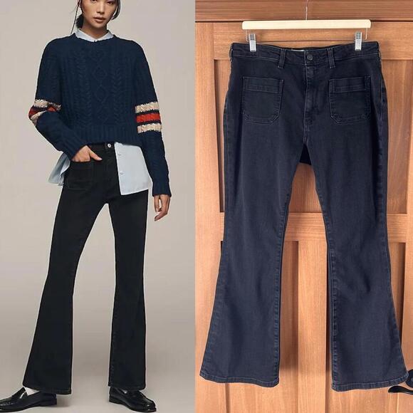 Anthropologie Denim - PILCRO Anthropologie The Icon Flare Jeans Mid Rise Black Wash Women’s size 32